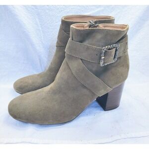 Aerosoles Tall Order Olive Suede Booties CrissCross Strap Heel Rest Sz 6.5 Boots